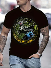 Fish Pattern Print Men's Short Sleeve T-shirt Graphic Tee
