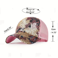 Colorful Sequin Trucker Hat Hip Hop Mesh Baseball Cap Glitter Sun Hats