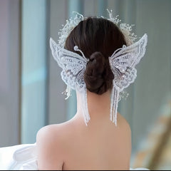 Lace Butterfly Head Piece Faux Pearl Wedding Hair Accessory