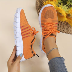 Women's Breathable Flying Woven Sneakers Casual Lace Up Outdoor Shoes