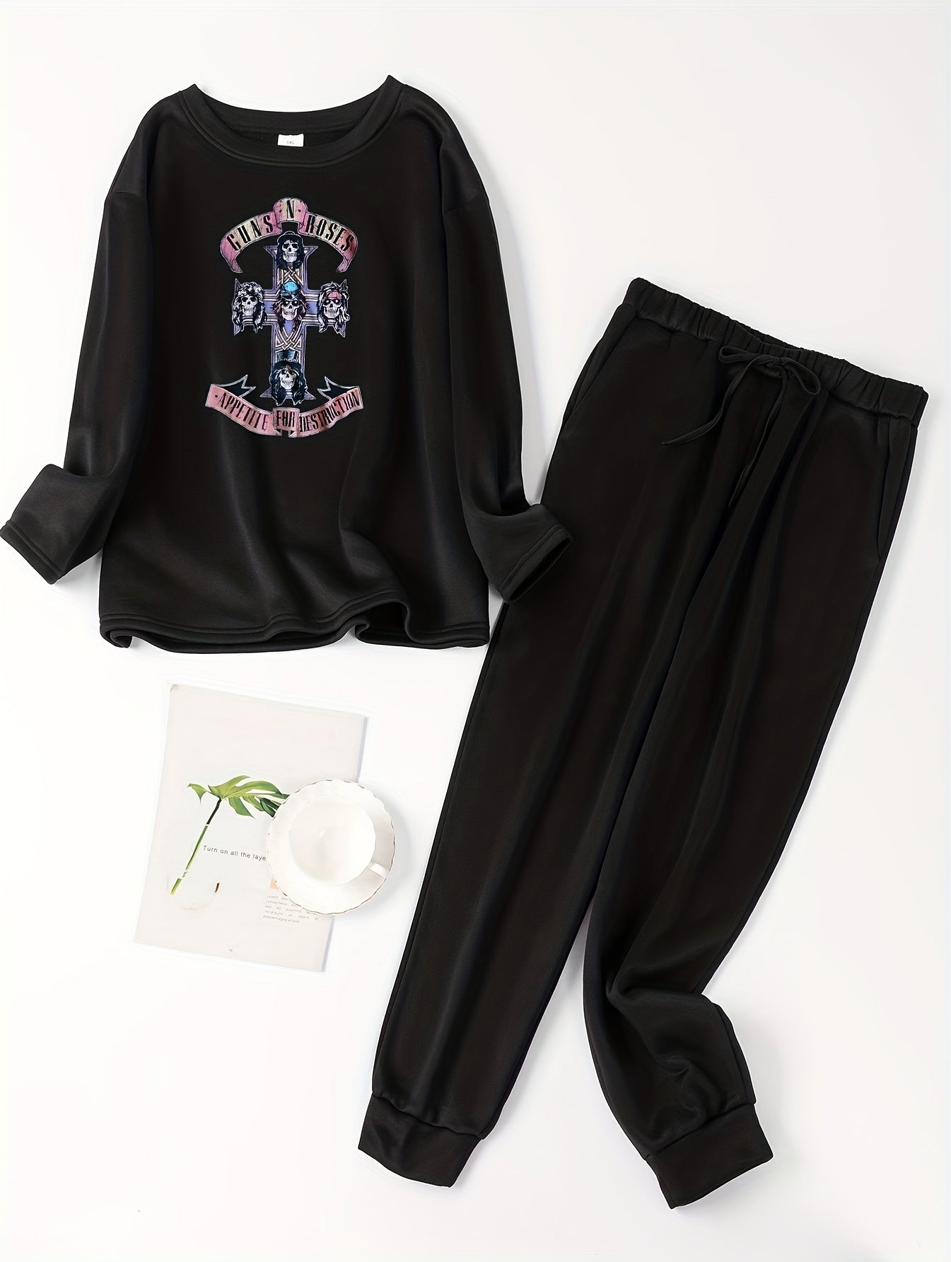 Funny Skull & Cross Liner Fleece Pajama Set