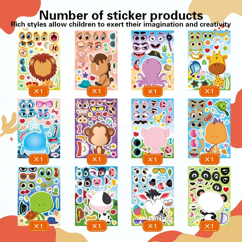 Animal Mix and Match DIY Face Stickers Single Use Rectangle Shape