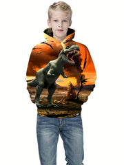Dinosaur 3D Print Boys Casual Hooded Sweatshirt