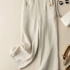Casual Wide Leg Draped Pants with Embroidery Detail