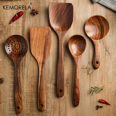 10pcs Non Stick Wooden Utensil Set Safe & Easy to Clean Modern Cookware