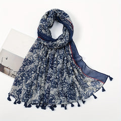 Vintage Flower Print Tassel Scarf Boho Shawl
