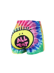 Cartoon Figure & Letter Print Tie Dye Medium Stretch Skinny Shorts