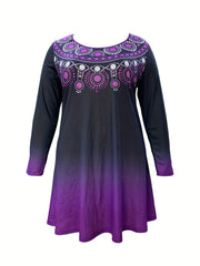 Ombre & Dot Print Long Sleeve Dress