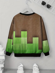 Square Print Kid's Sweatshirt Clash Unisex Pullover Causal Long Sleeve Top