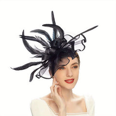 Faux Feather Mesh Hair Clip Fascinator Tea Party Horse Race Accessory
