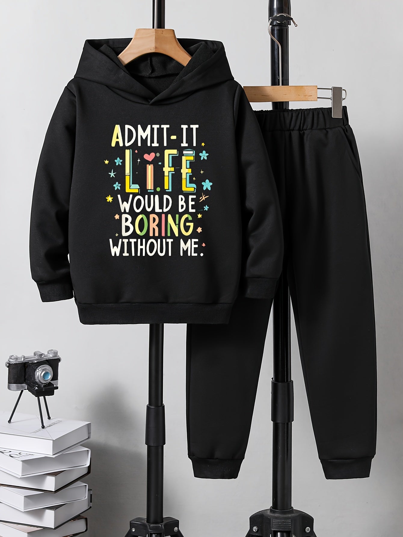 Boys Hoodie & Sweatpants Set, Letter Print, Casual, Long Sleeve, Loose Fit