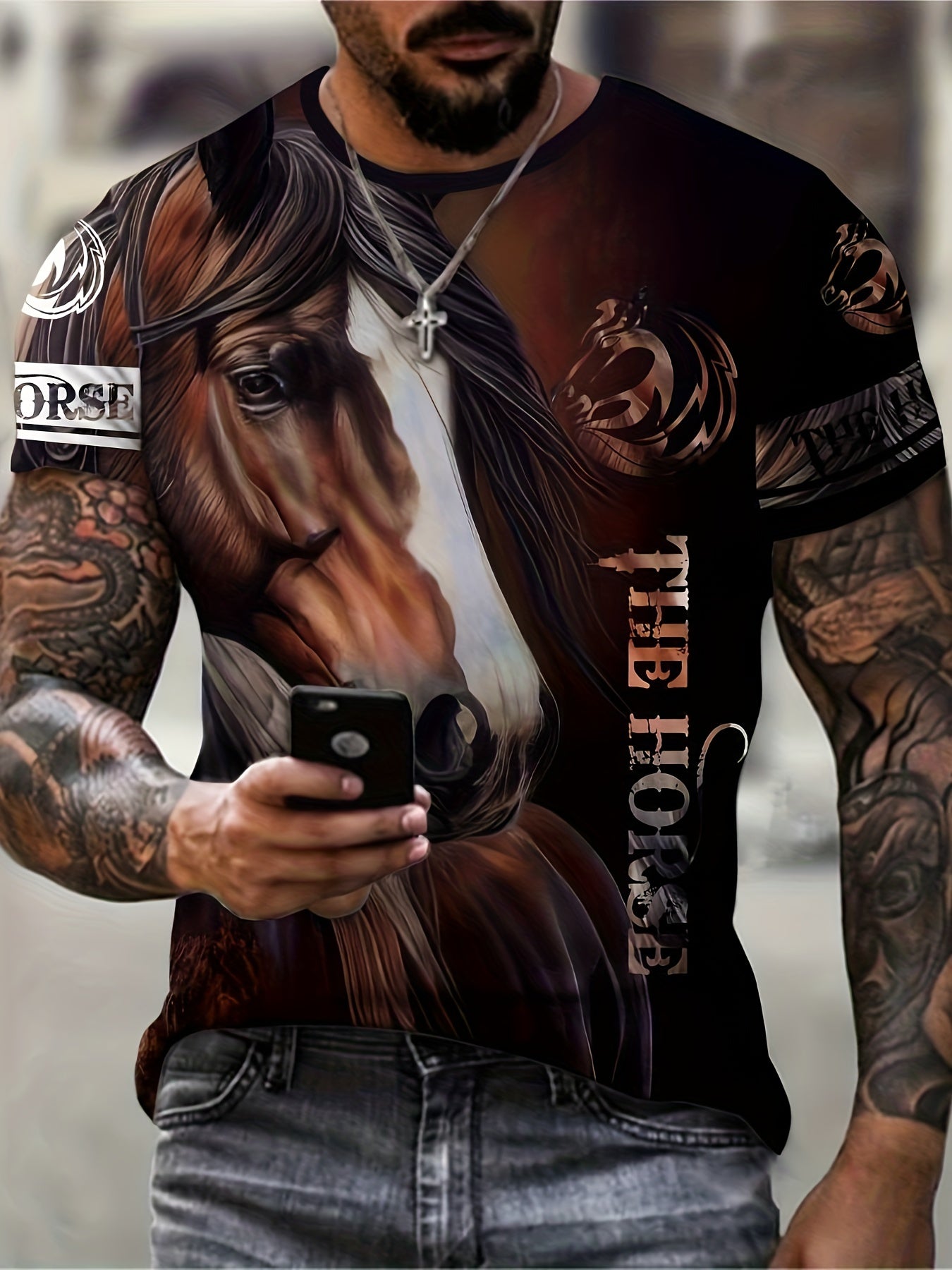 3D Horse Print Men's Graphic T shirt Short Sleeve Tees