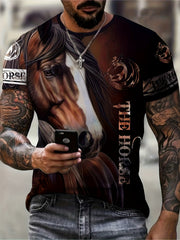 3D Horse Print Men's Graphic T shirt Short Sleeve Tees