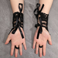 Vintage Lace Embroidery Gothic Fingerless Gloves for Women Girls