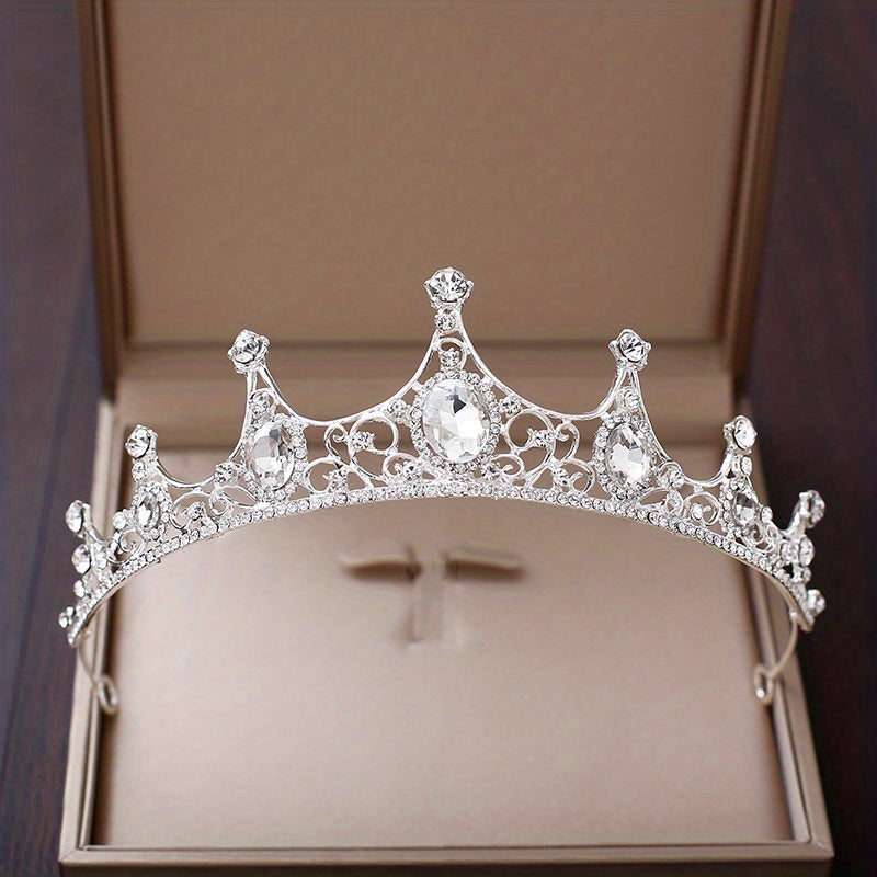 Silvery Crystal Bridal Tiara Faux Pearl Crown Head Jewelry