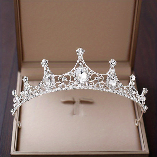 Silvery Crystal Bridal Tiara Faux Pearl Crown Head Jewelry