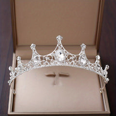 Silvery Crystal Bridal Tiara Faux Pearl Crown Head Jewelry