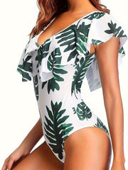 Plus Size Boho Swimsuit V Neck Tummy Control One Piece Bathing Suit