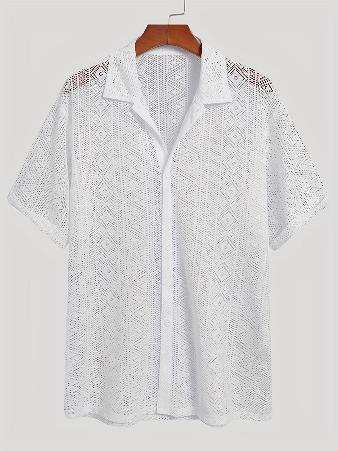 INCERUN Floral Lace Short Sleeve Shirts Casual Mesh Sheer Party Vacation Tee