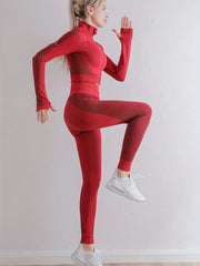 Yoga Workout Set Long Sleeve Zip Sports Top & Butt Lifting Leggings