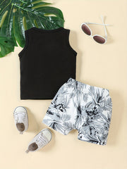Baby Girls Leaf Print Tank Top & Shorts Set for Summer Beach