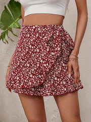 Floral Print Wrap Tie Shorts Casual Skort For Spring & Summer