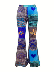 Y2K Graphic Flare Leg Pants for Women