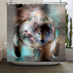 3pcs Wolf Pattern Shower Curtain Set Bathroom Decor