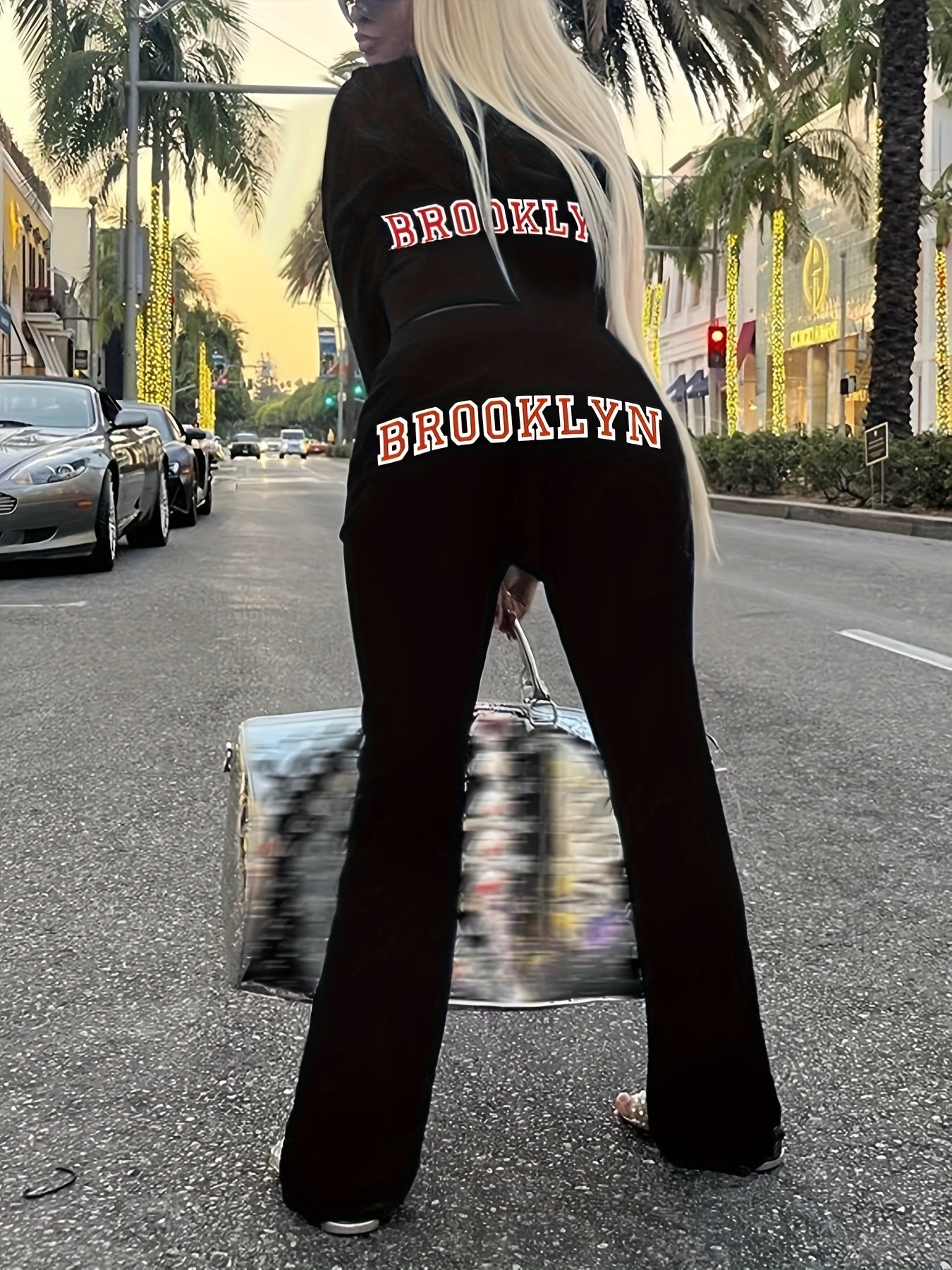 Women's Plus Size Letter Print Hoodie & Pants 2 Piece Set