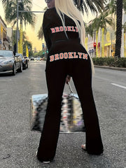 Women's Plus Size Letter Print Hoodie & Pants 2 Piece Set
