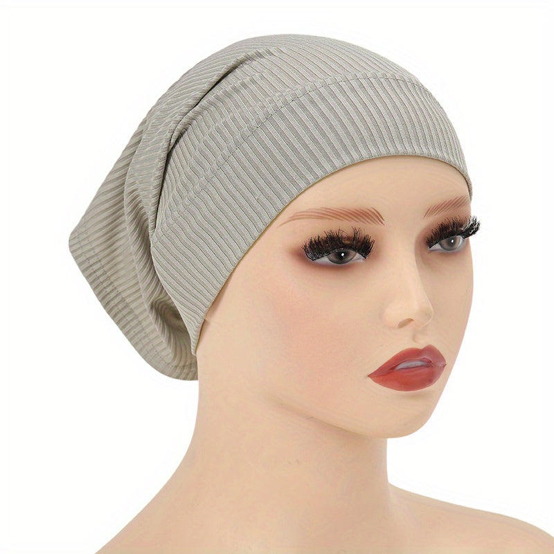 Striped Under Scarf Hijab Cap Solid Knitted Undercap Casual Bonnet