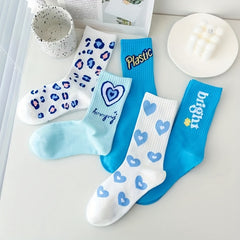5 Pairs Letter & Heart Print Socks Women's Stockings