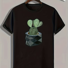 Cactus Print Men's Graphic T-Shirt for Summer