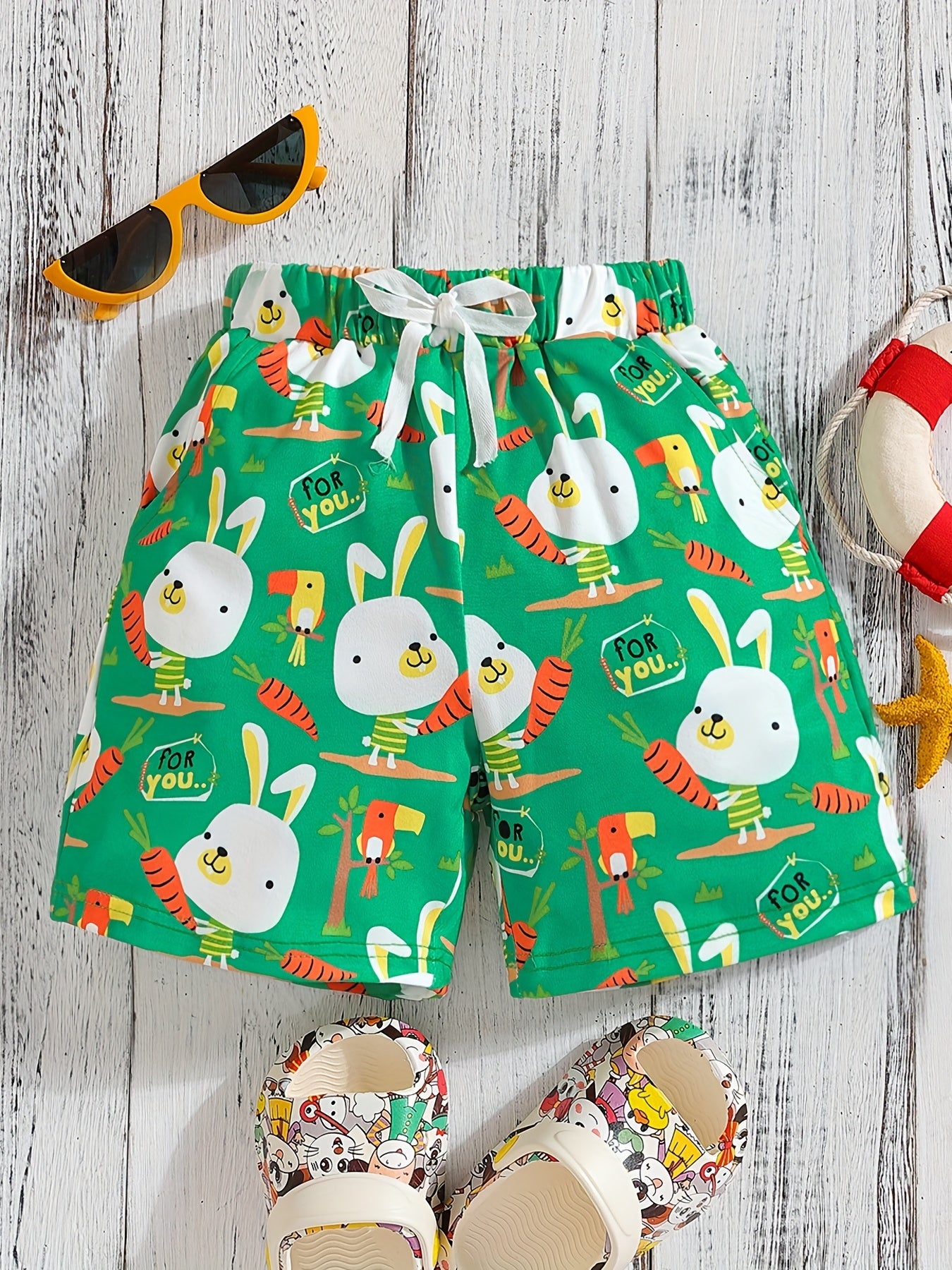 Boys Teen Bunny Graphic Print Elastic Waist Shorts for Summer
