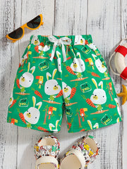 Boys Teen Bunny Graphic Print Elastic Waist Shorts for Summer