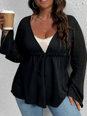 Casual Cardigan Solid Long Sleeve Stretch Peplum C