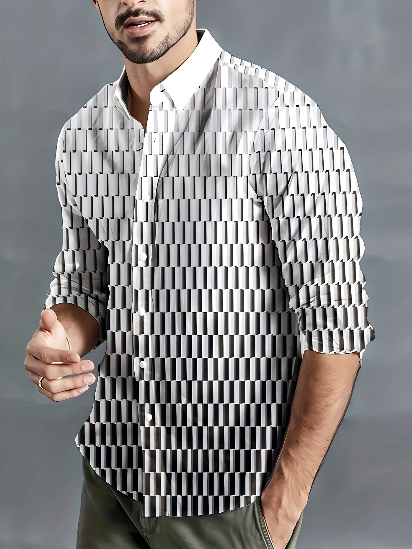 Men's Gradient Button Up Long Sleeve Shirt