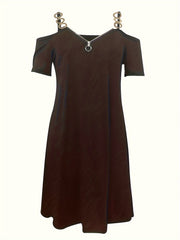 Solid Chain Cold Shoulder Short Sleeve Dress
