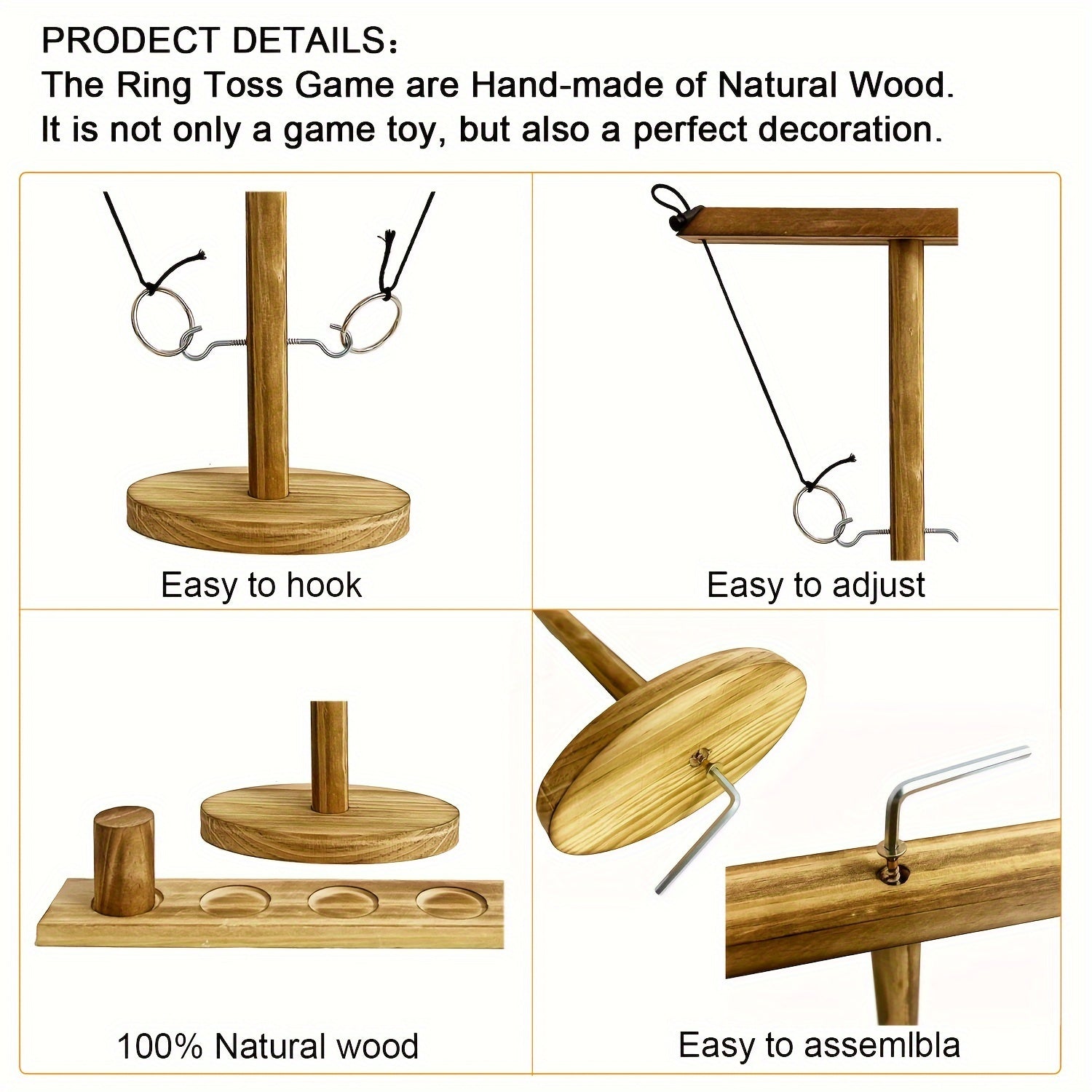 Ring Toss Game Indoor Outdoor Wooden Hook Set