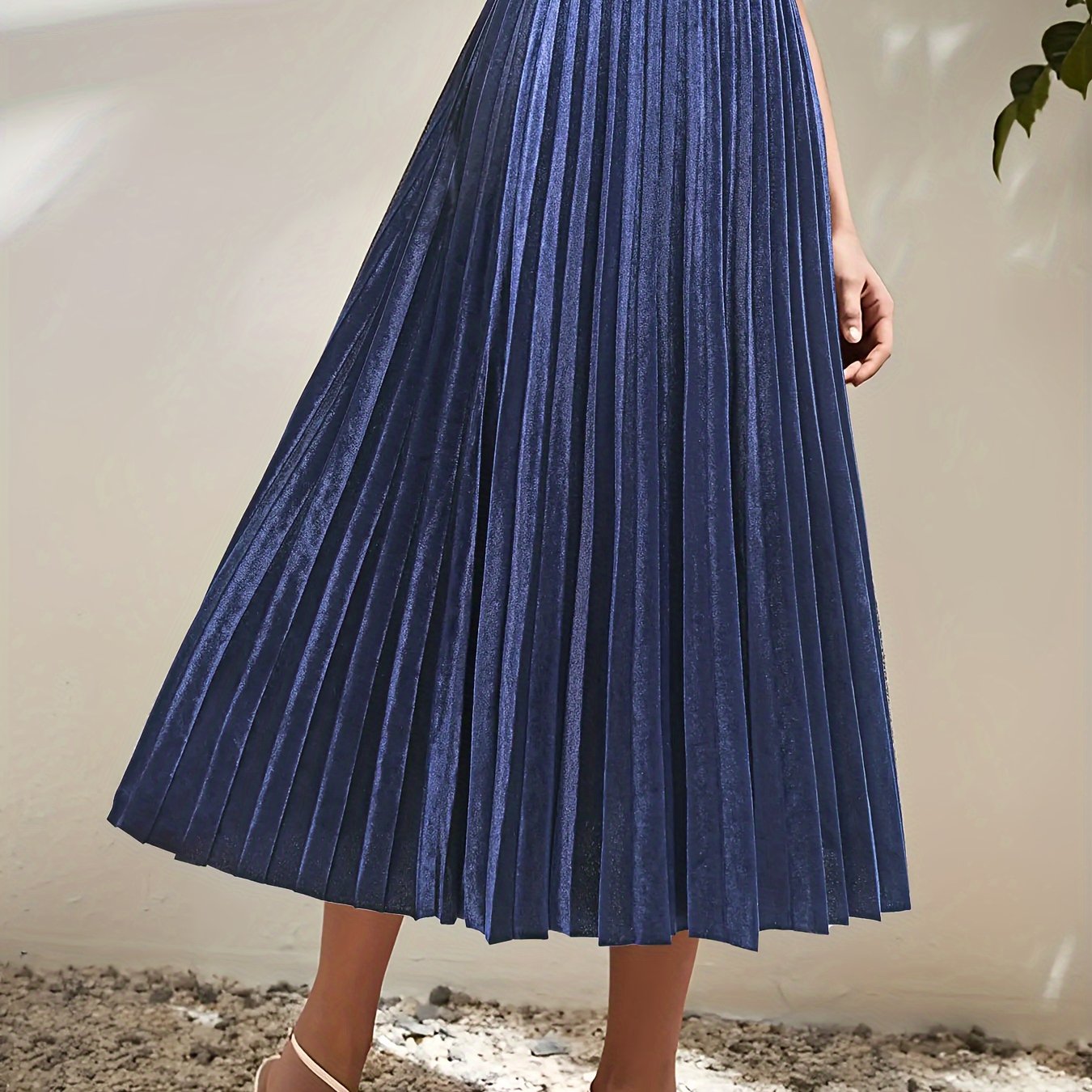 Velvet Pleated Maxi Skirt High Rise Stretch Plus Size