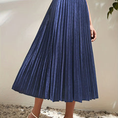 Velvet Pleated Maxi Skirt High Rise Stretch Plus Size