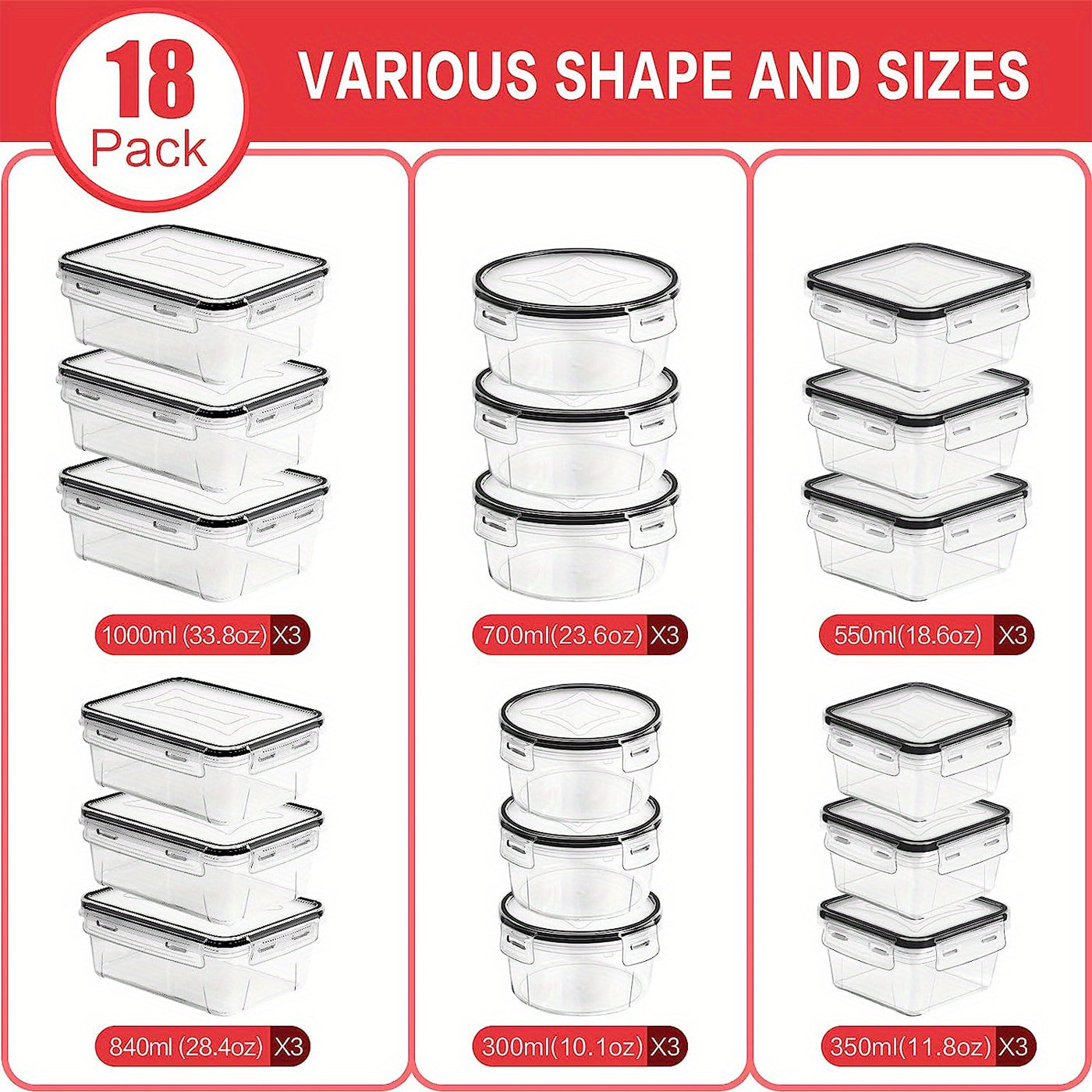 18pc Transparent Refrigerator Storage Boxes with Lids Keep Produce Fresh