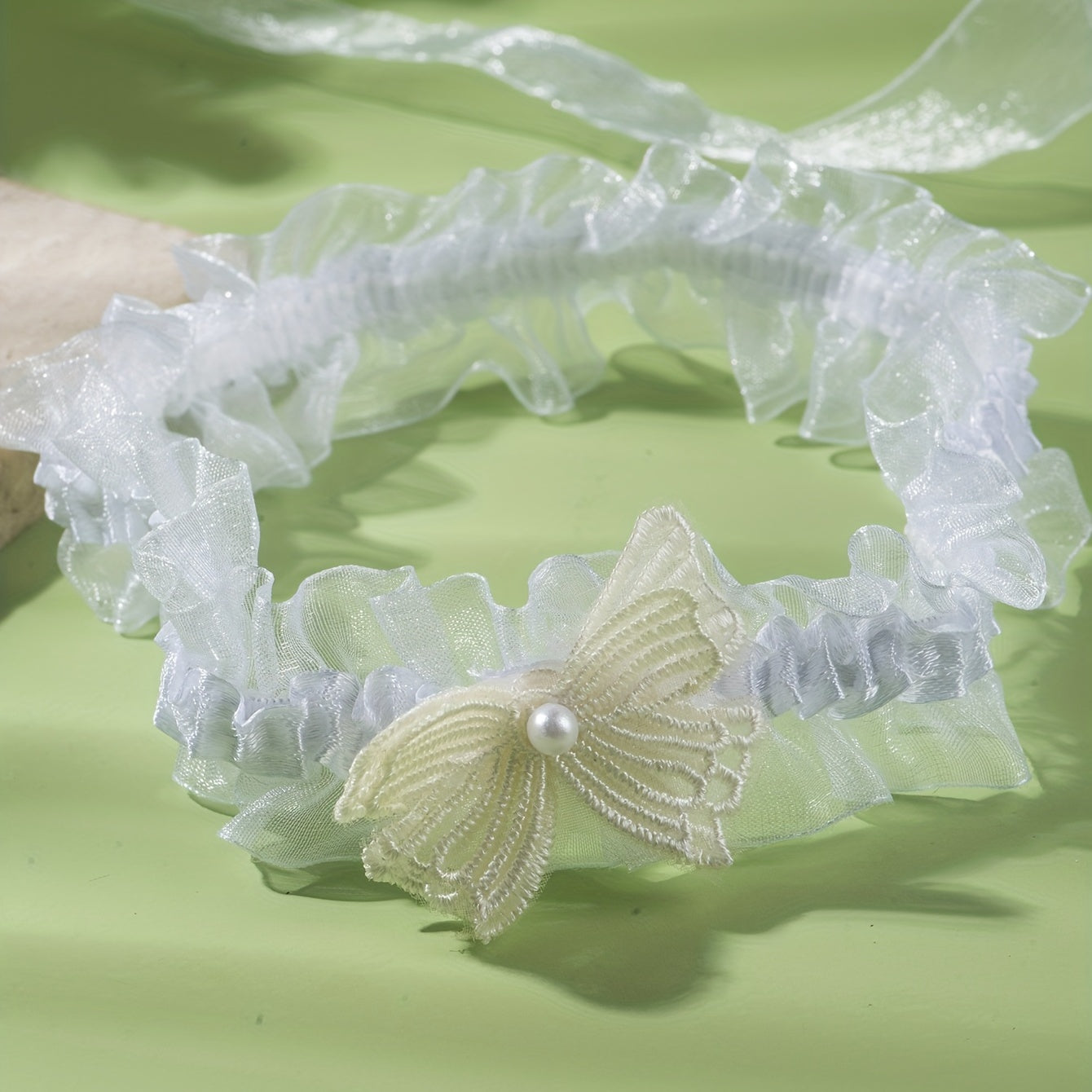 Yellow Lace Garters Bridal Faux Pearl Bowknot Garter Belt Stretch Thigh Leg Ring