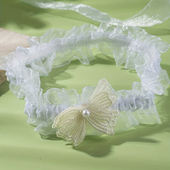 Yellow Lace Garters Bridal Faux Pearl Bowknot Garter Belt Stretch Thigh Leg Ring