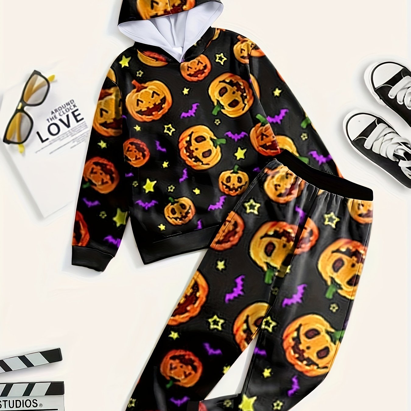 Kids Halloween 2pc Pumpkin Graphic Sets Hoodies Pants