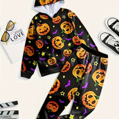 Kids Halloween 2pc Pumpkin Graphic Sets Hoodies Pants
