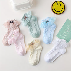 6 Pairs Girls Cotton Blend Ruffle Lace Short Crew Socks for Spring