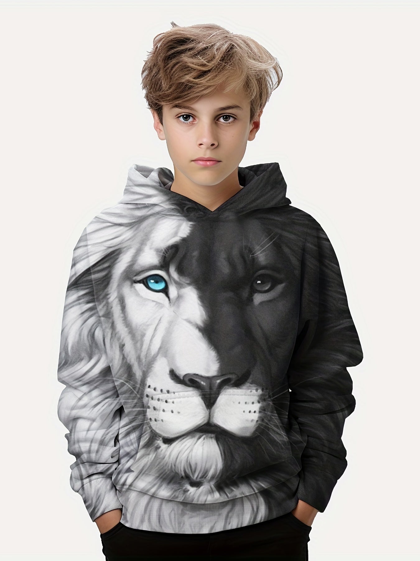 Lion 3D Print Boys Hoodie Pullover