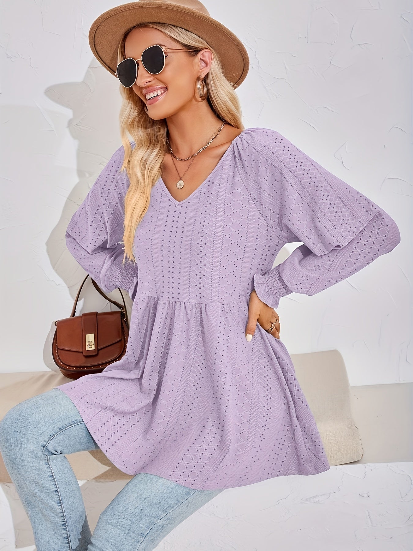 Eyelet Embroidered Lantern Sleeve Top