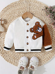 Baby Adorable Bear Embroidered Jacket Kids Single Breasted Long Sleeve Coat